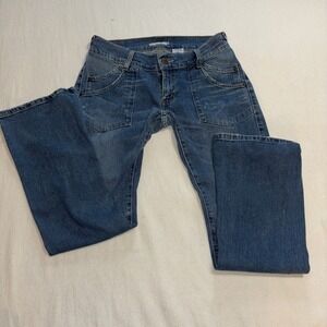 Levis Blue Distressed Low Rise Flare‎ Leg Denim Jeans Pants Y2K Sz 9M JR VTG